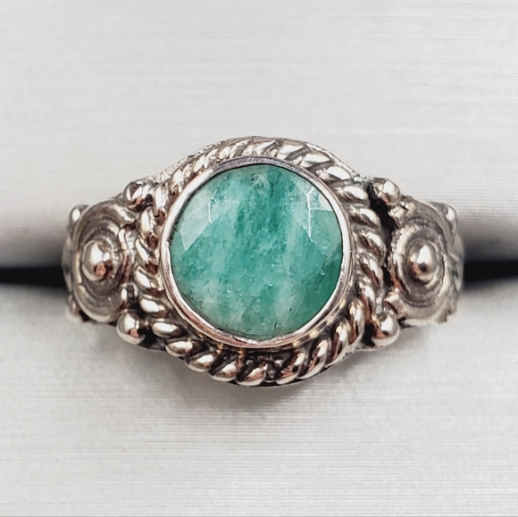 925 Sterling Silver Green Socoto Emerald Ring Rope Ring Artisan Ring 1.25 Carat